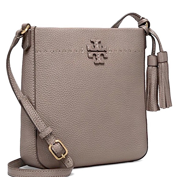 Tory Burch Handbags - TORY BURCH McGraw Slingback Crossbody bag in Silver Maple Pebbled Leather